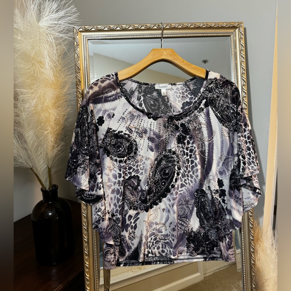 Stunning Purple Batwing Top w/ Studs & Silver Detailing ~ Dress Barn [[Size M]]